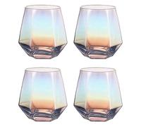 Lot de 4/6 verres à whisky diamant 300 ml Transparent géométrique tendance Verre à scotch incliné Look moderne pour hommes, femmes, mari, amis, verrerie pour bourbon/rhum/bar
