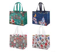 Lot de 4 812 sacs fourre-tout de Noël en tissu non tissé réutilisable avec motif Père Noël pour cadeaux et transport (12 pièces)