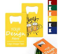 Lot de 4 à 100 décapsuleurs personnalisables, en acier inoxydable, carte de crédit, impression couleur pour 6 couleurs, créez votre logo pour bar, mariage, anniversaire, fête (jaune)