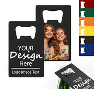 Lot de 4 à 100 décapsuleurs personnalisables, en acier inoxydable, carte de crédit, impression couleur pour 6 couleurs, créez votre logo de texte pour bar, mariage, anniversaire, fête (noir)
