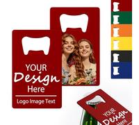 Lot de 4 à 100 décapsuleurs personnalisables, en acier inoxydable, carte de crédit, impression couleur pour 6 couleurs, créez votre logo pour bar, mariage, anniversaire, fête (rouge)