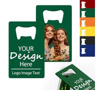 Lot de 4 à 100 décapsuleurs personnalisables, en acier inoxydable, carte de crédit, impression couleur pour 6 couleurs, créez votre logo pour bar, mariage, anniversaire, fête (vert)
