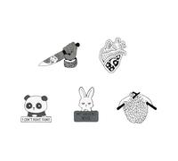Lot de 4 à 9 broches d'animaux mignonnes avec yeux punk, stéthoscope et aliments, Normale, Métal non précieux
