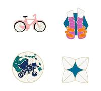 Lot de 4 à 9 broches d'animaux mignonnes avec yeux punk, stéthoscope et aliments, Normale, Métal non précieux