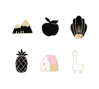 Lot de 4 à 9 broches d'animaux mignonnes avec yeux punk, stéthoscope et aliments, Normale, Métal non précieux