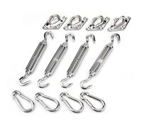 Lot de 4 Accessoires de Fixation for Voile d'ombrage, kit de quincaillerie en Acier Inoxydable, tendeur, œillet, Mousqueton, Crochet, vis, Argent