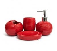 Lot de 4 Accessoires de Salle Bain Rouges, Ensemble d'accessoires Salle Bain Modernes en céramique Comprenant Un Distributeur Savon, Un Porte-Brosse à Dents, gobelet et po