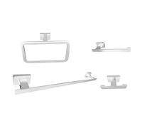 Lot de 4 Accessoires de Salle de Bain avec Finition Blanc Mat. Porte-Serviettes d'anneau, Porte-Serviette de Barre, Cintre et Porte-Rouleau