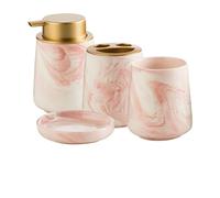 Lot de 4 Accessoires de Salle de Bain en céramique marbré avec Distributeur de Savon, Porte-Brosse à Dents, gobelet de Salle de Bain et Porte-Savon, Rose