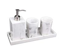 Lot de 4 accessoires de salle de bain en résine - Cadeau créatif - Accessoires de bain de luxe avec gobelet à brosse à dents / distributeur de savon / plateau - Pour la maison, l'appartement, le