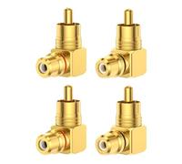 Lot de 4 Adaptateur 90 Degrés, Fiche RCA Angle Droit Mâle vers Femelle Plaqué Or, Connecteur RCA Coudé, Adaptateurs Audio Stéréo pour Connexion Vidéo et Audio (2 Rouges + 2 Noirs)