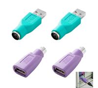 Lot de 4 Adaptateur PS2 vers USB, Convertisseur Connecteur PS2 USB Mini DIN 6 Adaptateur Clavier Souris, 2 Femelle vers Mâle et 2 Mâle Femelle, Connexion Plug and Play pour PC Ordinateur, Violet Vert
