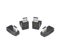 Lot de 4 adaptateurs d'extension USB 3.0 à angle droit Noir | Angle droit de 90 degrés, économise de l'espace derrière les murs, rallonge les câbles existants, lot de 4, design moulé noir
