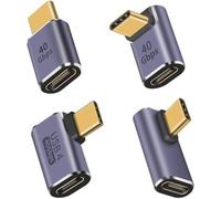 Lot de 4 adaptateurs d'extension USB C 40 G, Adaptateur USB C à Angle Droit 100 W PD, Adaptateur USB C à 90 degrés et Adaptateur d'angle USB C coudé au Milieu, Adaptateur de Type C mâle vers