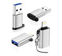Lot de 4 adaptateurs Lightning vers USB et USB A vers USB C, adaptateur | Câble OTG pour iPhone 14 13 12 11/ProMax/SE XR/X/XS/8/7/iPad Air, Samsung Galaxy MacBook, Apple Watch, Airds