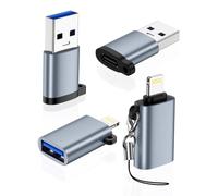 Lot de 4 adaptateurs Lightning vers USB et USB A vers USB C, adaptateur | Câble OTG pour iPhone 14 13 12 11/ProMax/SE XR/X/XS/8/7/iPad Air, Samsung Galaxy MacBook, Apple Watch, Airds