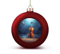 Lot de 4 affiches de violon avec boules de Noël à suspendre pour sapin de Noël - Style rouge - Décoration de fête
