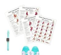 Lot de 4 affiches de yoga sur chaise pour entraînement à la maison - Guide de pose doux