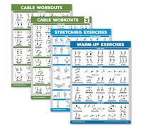 Lot de 4 affiches d'entraînement avec machine à câble Volume 1 et 2 + exercices d'étirement + exercices d'échauffement (laminé, 45,7 x 61 cm)