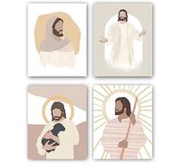 Lot de 4 affiches murales chrétiennes minimalistes bohèmes guéries - Impression abstraite de Jésus Baptême - Impression d'art biblique en noir et blanc - Décoration murale sur toile pour salon,