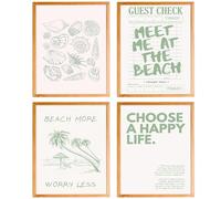 Lot de 4 affiches murales de plage sans cadre avec inscription « Meet Me at the Beach » - Vintage Tropical Sea Shell - Décoration de chambre côtière - 40,6 x 61 cm