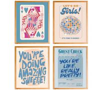 Lot de 4 affiches murales sans cadre, bleu et orange, motif boule disco tendance et funky pour décoration de chambre de fille, dortoir, décoration de chambre preppy, esthétique, 50,8 x 71,1 cm