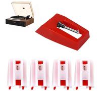 Lot de 4 aiguilles de rechange pour tourne-disque, pour phonographe, lecteur vinyle LP, stylet à pointe rubis compatible avec Crosley, Ion, Jensen, Bush, Teac, Victrola (rouge)