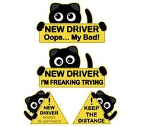Lot de 4 aimants « Chat Noir » pour Jeunes conducteurs, avec Message Humoristique : « Soyez Patient ! » et Panneau de sécurité. Taille idéale et Longue durée de Vie