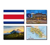 Lot de 4 aimants de réfrigérateur Costa Rica - Drapeau de la Costa Rica - Attraction de la carte du Costa Rica