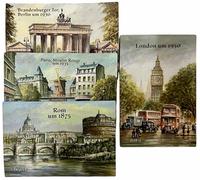 Lot de 4 aimants de réfrigérateur Rom London Berlin Paris, taille XL, 8 x 5,5 cm chacun, souvenir typique du Tibre, château d'ange, du Vatican, Big Ben Moulin, Rouge, Porte de Brandebourg, Aimant