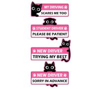 Lot de 4 aimants en Forme de Pattes de Chat Noires et Roses, Aimant Humoristique pour Jeunes conducteurs : « Soyez Patient », Panneau de sécurité pour apprentis conducteurs, Taille Moyenne et Longue