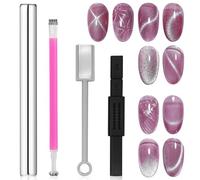 Lot de 4 Aimants œil chat pour ongles, Aimants pour Nail Art, double tête magnétique pour vernis à ongles gel œil chat, bâton magnétique à forte aspiration, accessoires ongles