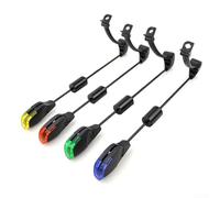 Lot de 4 alarmes de pêche à la carpe avec indicateur lumineux LED, siège de base amovible, longueur 240 mm, prise de 2,5 mm, poteau en acier inoxydable pour la pêche à la ligne