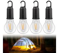 Lot de 4 ampoules de camping LED rechargeables de 5 W à intensité variable - Ampoule de camping - Lampe de secours - Lampe de camping - Lumière pour camping, panne de courant, urgence