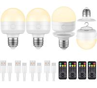 Lot de 4 ampoules LED rechargeables E27 à intensité variable avec crochet caché et télécommande,10W,3 couleurs,ampoule de batterie
