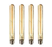 Lot de 4 Ampoules Long Tube, Filament LED Edison, 4W, Équivalent Incandescence 40W, Culot E27, Blanc Chaud 2200K, 400LM, Verre Ambré Pour Décorative Ampoule, AC 220-240V, Non dimmable