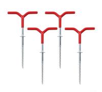 Lot de 4 ancrages de pêche sur glace en acier avec filetage en V pour un abri d'hiver sécurisé et une stabilité de poteau - Rouge