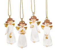 Lot de 4 anges de Noël blancs et dorés avec cordon - Pendentif ange gardien de 5 cm - Décoration d'arbre de Noël Logbuch-Verlag