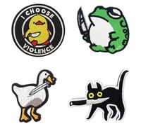 Lot de 4 animaux avec couteau amusant drapeau brodé mignon couteau de morsure de canard décontracté tactique broderie écusson amovible avec application en nylon pour vêtements veste sac à dos