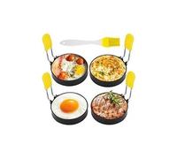 Lot de 4 anneaux à oufs antiadhésifs bolatus avec poignée en silicone et brosse de qualité alimentaire - moule rond en métal - pour cuire des oufs,