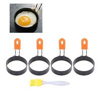 Lot de 4 anneaux à œufs avec poignée en silicone, moule à œufs pour sandwichs de petit-déjeuner, moule à crêpes avec brosse, outils de cuisine pour frire, façonner la cuisson
