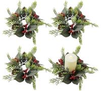 Lot de 4 anneaux de bougie artificiels - Couronne de Noël - Mini couronne de l'Avent - Bougies de Noël - Pour Noël, Halloween, décoration de table (D)