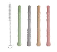 Lot de 4 anneaux de dentition pour bébé, bâtonnets creux à mâcher en silicone PP sans BPA, aide à la dentition, convient aux enfants de 3 mois et plus, avec 1 brosse à paille, textures douces