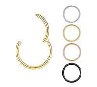 Lot de 4 anneaux de nez en acier chirurgical de 16 g, 18 g, 20 g - Anneaux à charnière pour septum, lèvre, cartilage - Or rose - Noir - 6 mm, 7 mm, 8 mm, 9 mm, 10 mm, 12 mm - Hypoallergénique - Bijoux