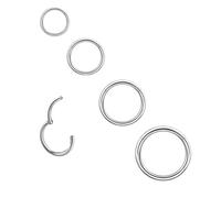 Lot de 4 anneaux de nez en acier inoxydable 316L à charnière - 20 g, 18 g, 16 g - Hypoallergénique - Pour hélix, daith - 6 mm, 8 mm, 10 mm, 12 mm de diamètre - Plaqué