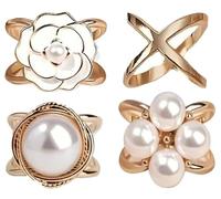 Lot de 4 anneaux en forme de X pour écharpes en soie camélia avec fausses perles pour écharpes en métal pour femmes écharpes chemises châles t-shirts pinces à cravate