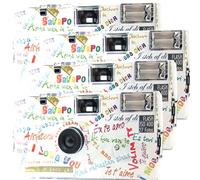 Lot de 4 appareils photo jetables 1A PHOTO PORST Edition I Mog Di en blanc, multicolore, avec flash, piles et film (lot de 4, 27 prises chacune)
