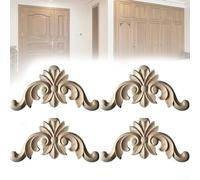 Lot de 4 appliques d'angle en bois sculpté pour meubles, panneaux décoratifs pour décoration d'intérieur, murs, portes, armoires (20 x 20 cm)