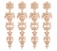 Lot de 4 appliques d'angle en bois sculpté ZONADAH - 28 x 6 cm - Long motif floral vertical - Décoration pour meubles, portes, armoires, fenêtres, miroirs
