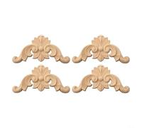 Lot de 4 appliques d'angle en bois sculptées pour armoires, portes et murs - Beige - Décoration de style européen (8 x 8 cm)